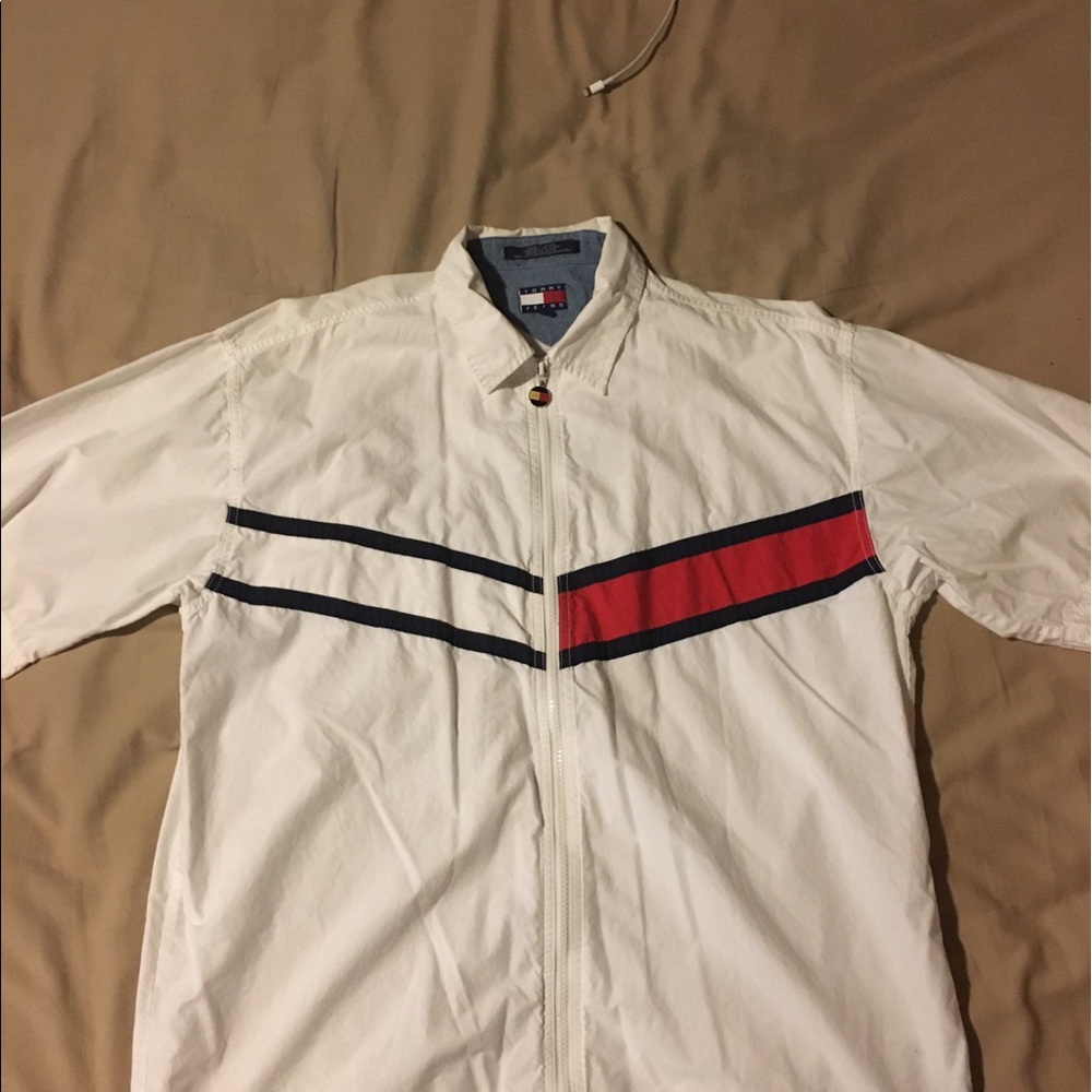 vintage tommy hilfiger short sleeve zip up polo