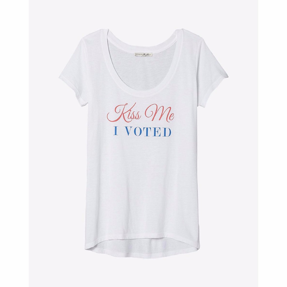 White Express Scoop Neck Graphic Tee Kiss Me
