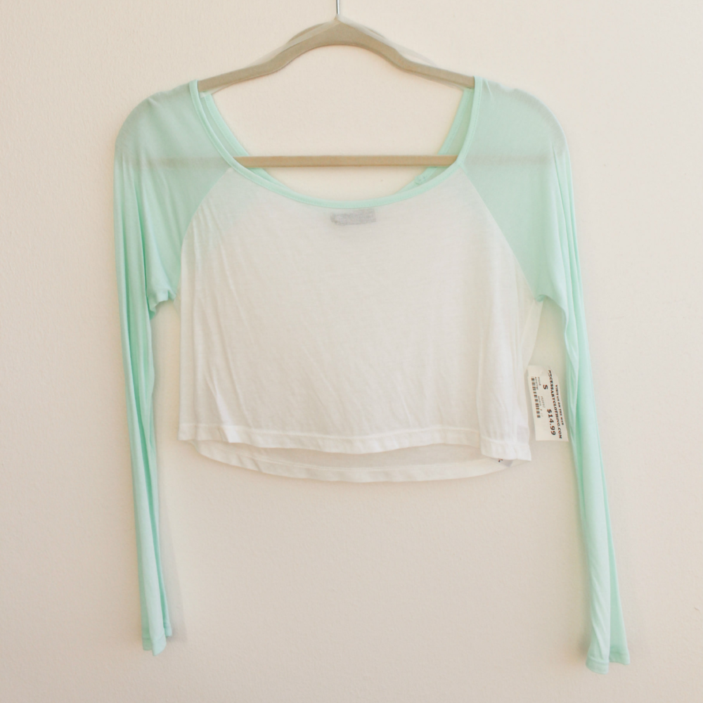 NWT Mint and White Cropped Baseball Tee