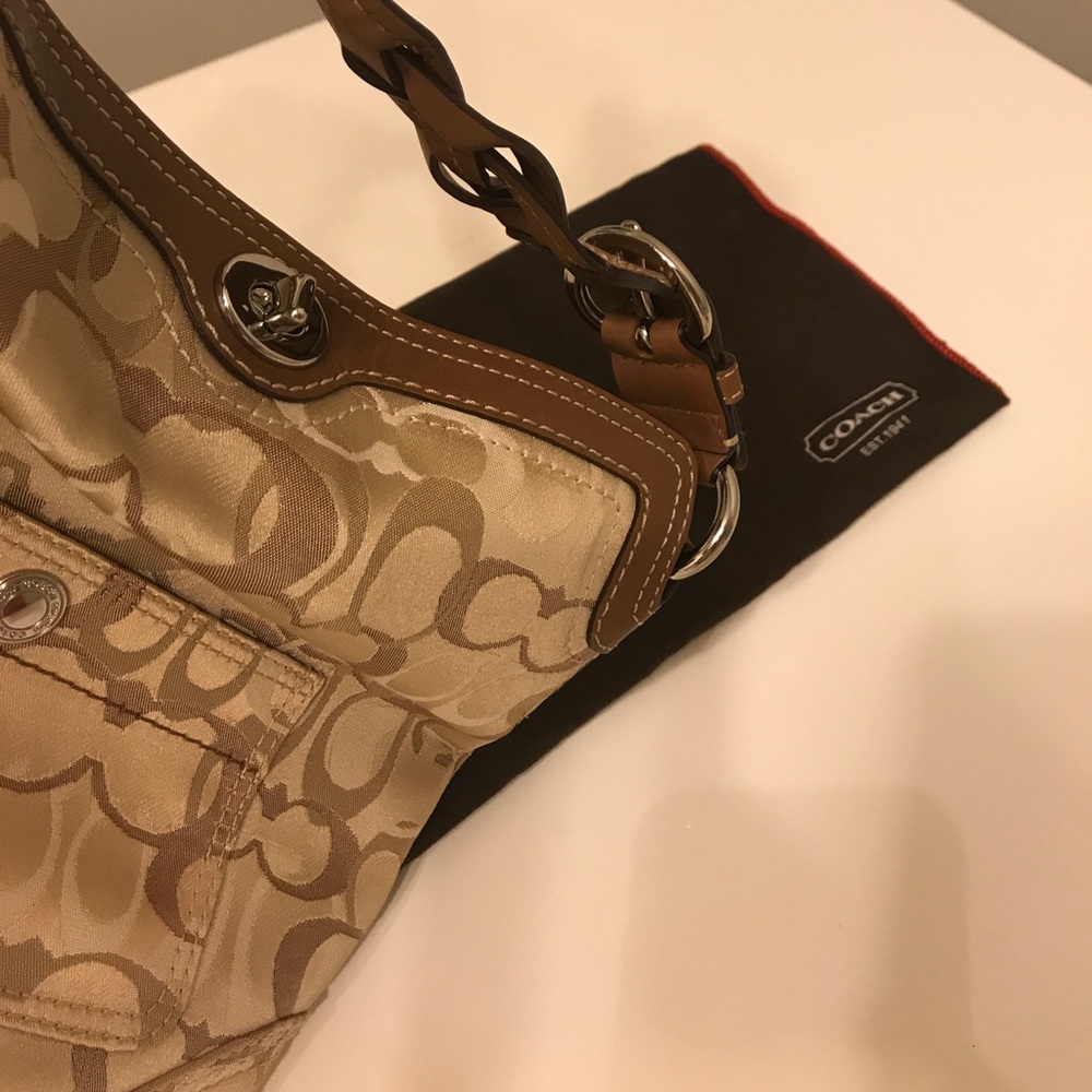 Coach Gold and Brown Shoulder Bag