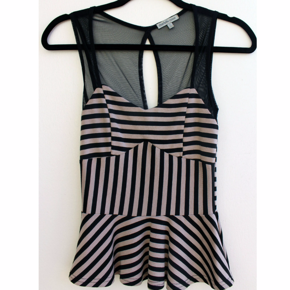 NEW Charlotte Russe Mesh Striped Peplum Top