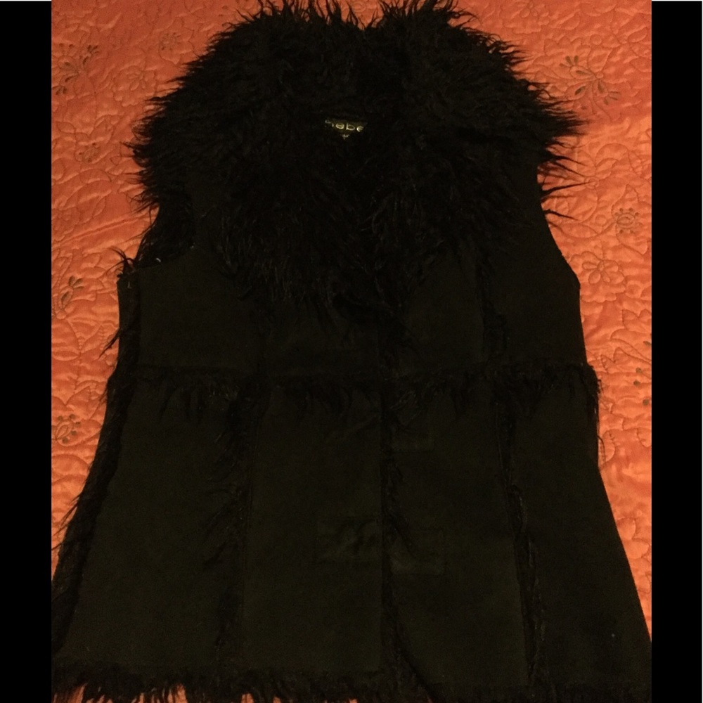 Bebe Black Suede Feather Vest