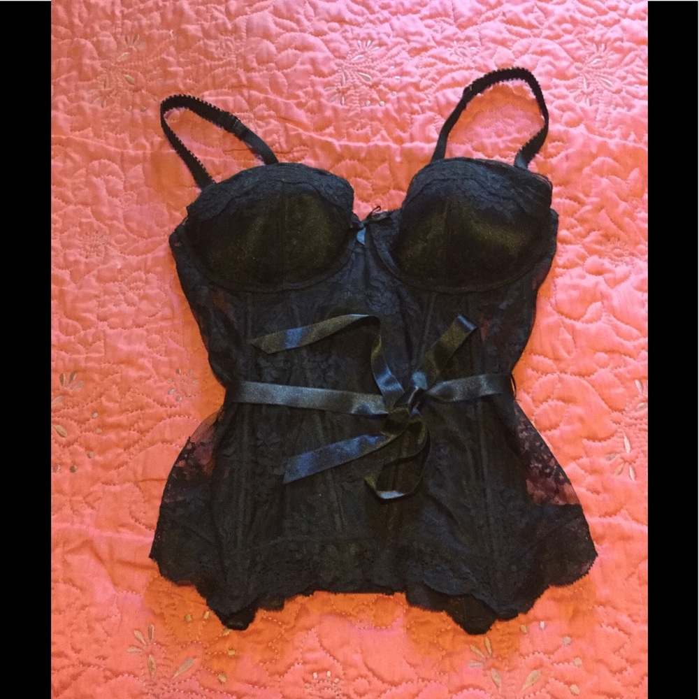 H&M Black Lace Corset Top with Sash