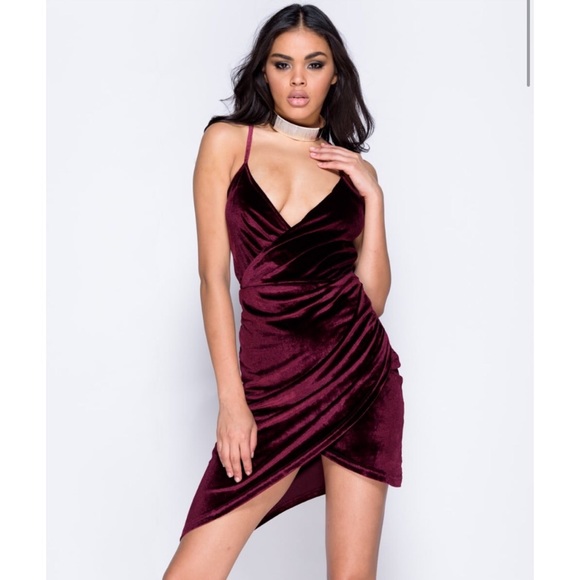 Wine Spaghetti Strap Wrap Hem Dress - Picture 4 of 5