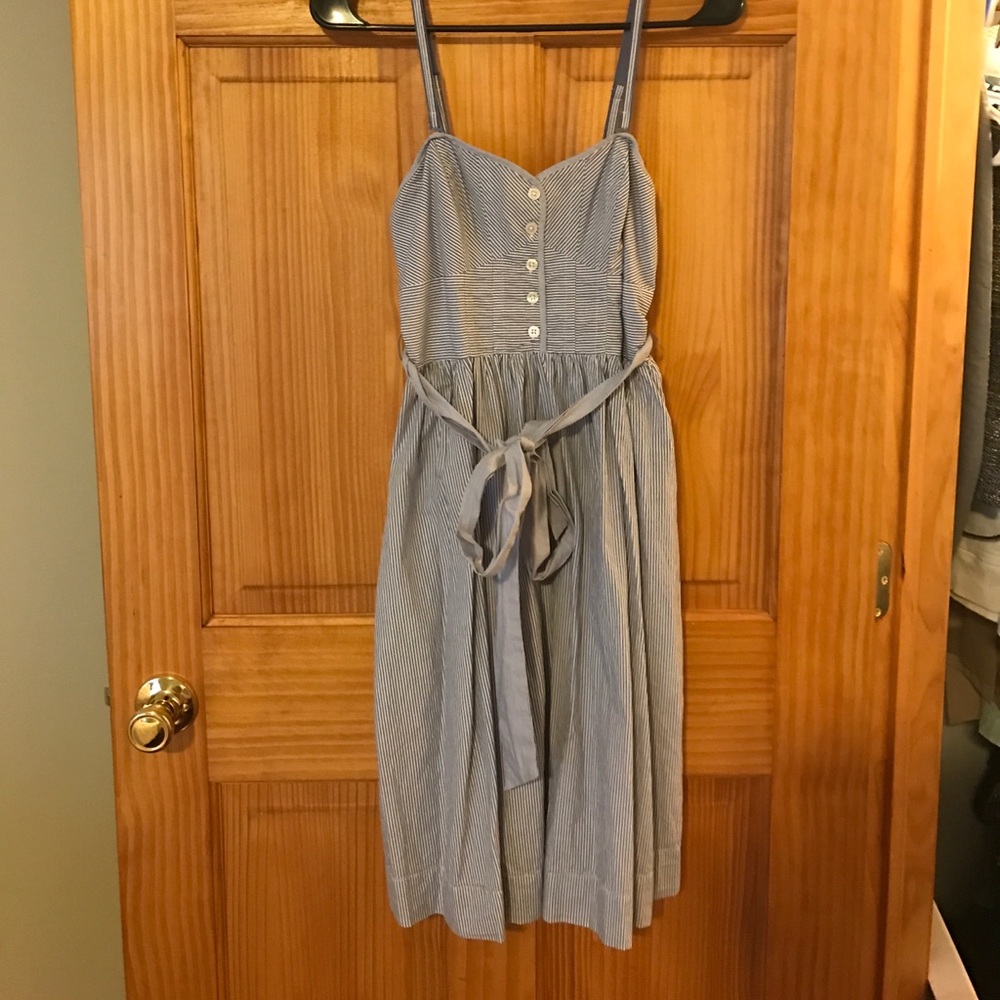 Blue and white striped dress