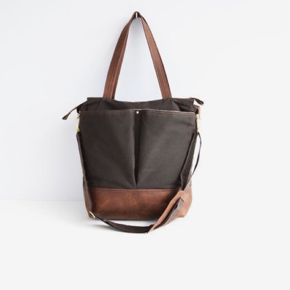 Waxed Canvas and Leather Forest Diaper tote Bag