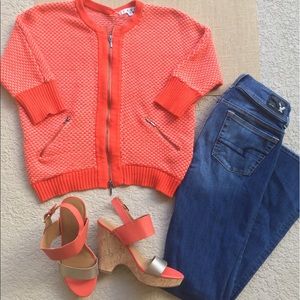 {CABI} Coral 3/4 sleeve zip sweater