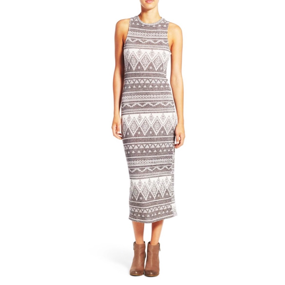 New ✨ Printed Ribbed Knit Midi Dress