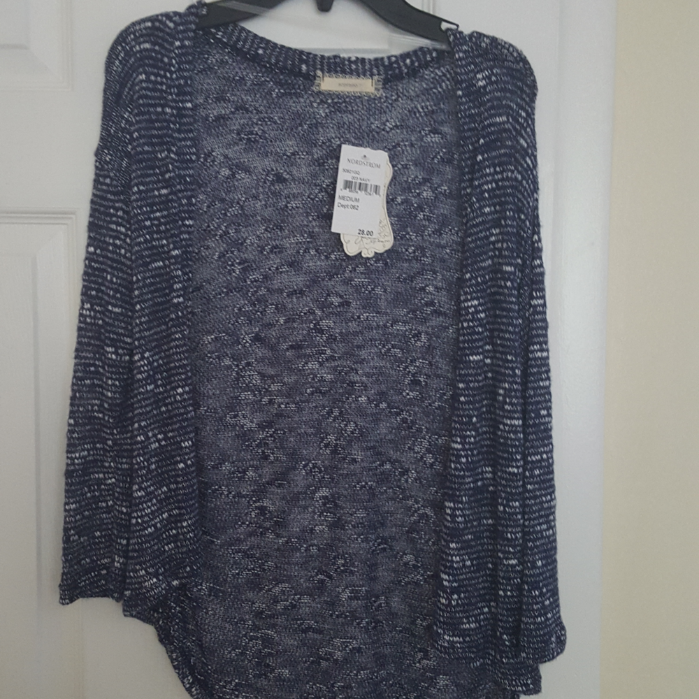 Girls Navy Marled Open Front Cardigan