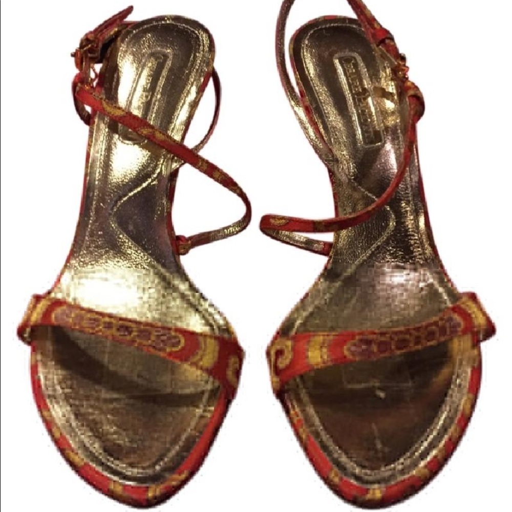 Cesare Paciotti  Red & gold fabric stilettos