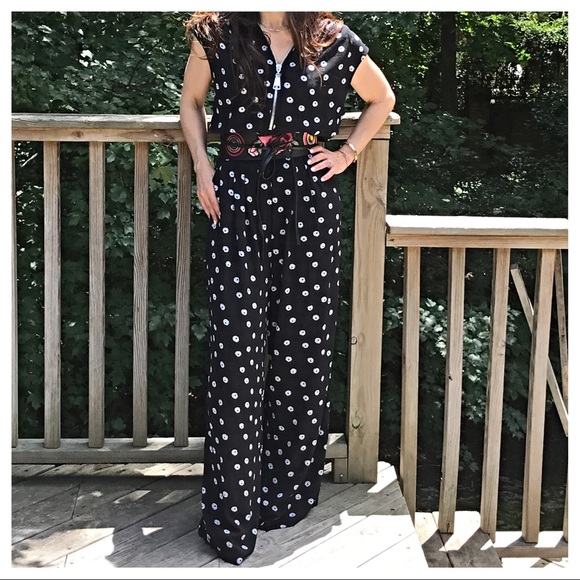 ✨LAST ONE✨Black white Paris zip front jumpsuit - Picture 2 of 8