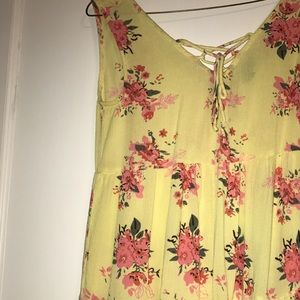 Yellow Lace Up Girly Floral Dress