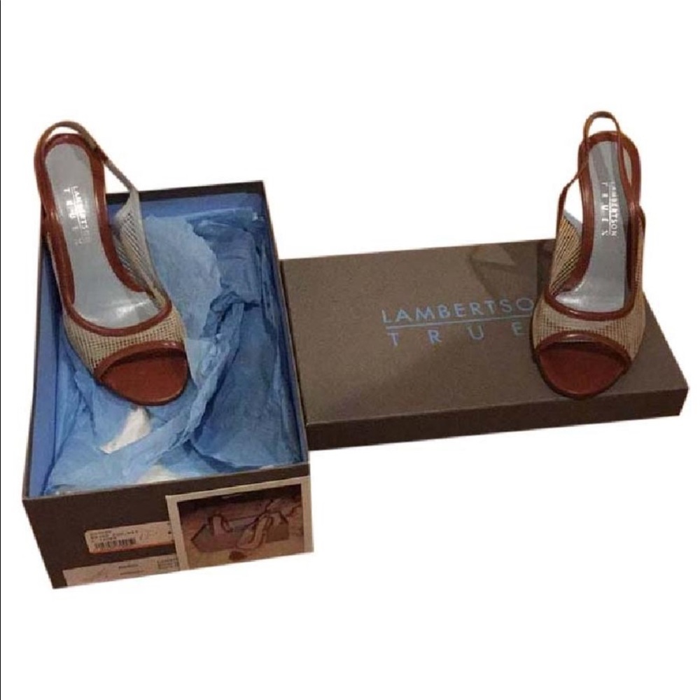 Lambertson Truex cognac slingback pump