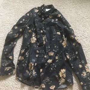 Black Floral Button Down