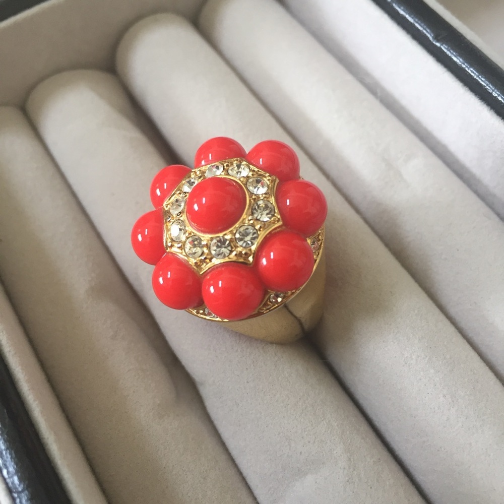 Coral and Gold statement ring