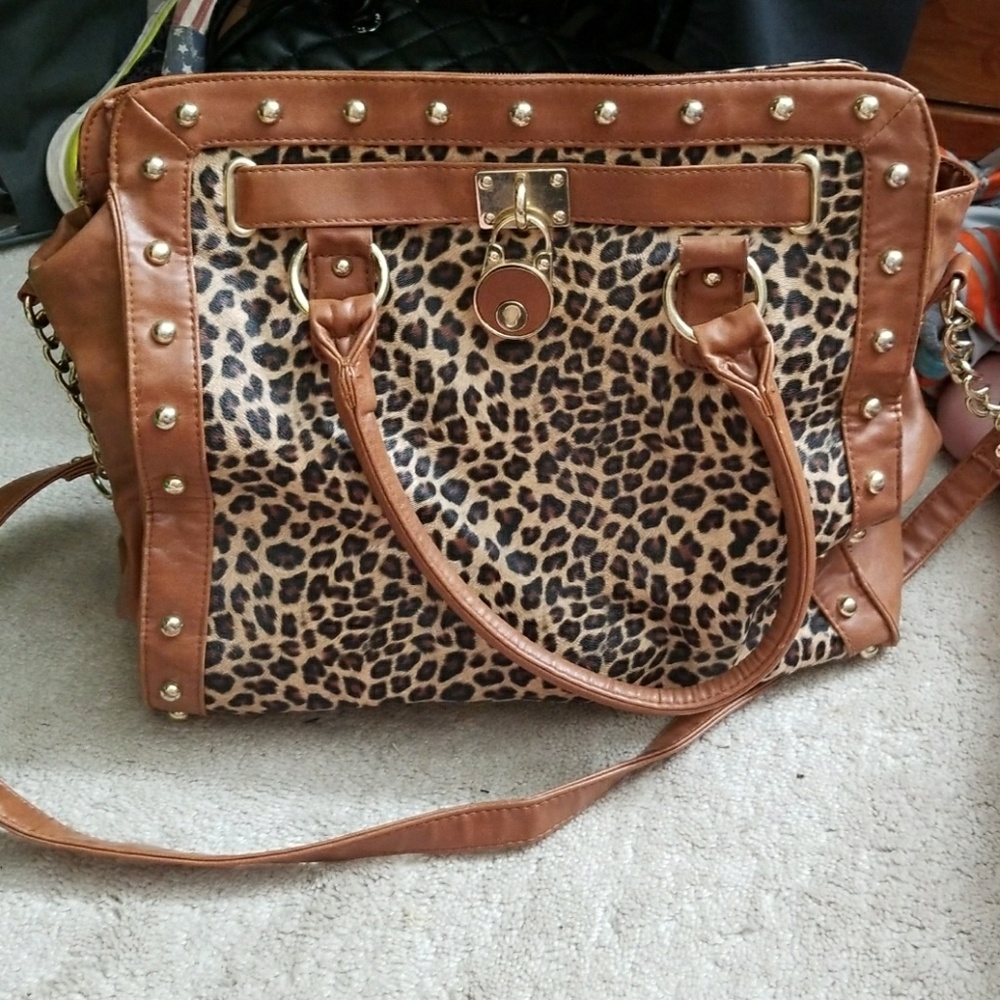 Cheetah print studded purse