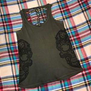 Olive Green Skull Cutout Tank Top