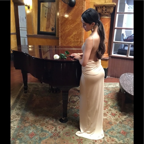 Creme Long Cocktail Dress-Clearance - Picture 5 of 8