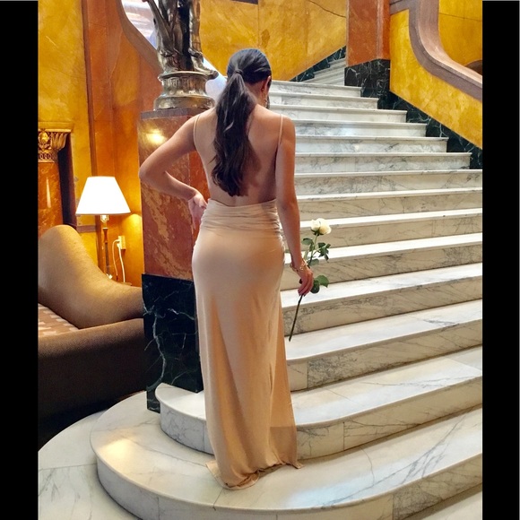 Creme Long Cocktail Dress-Clearance - Picture 6 of 8