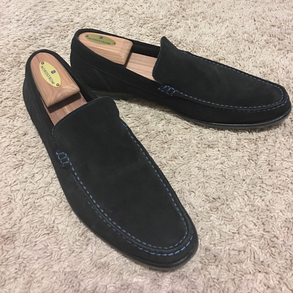 Men's black suede shoes.
