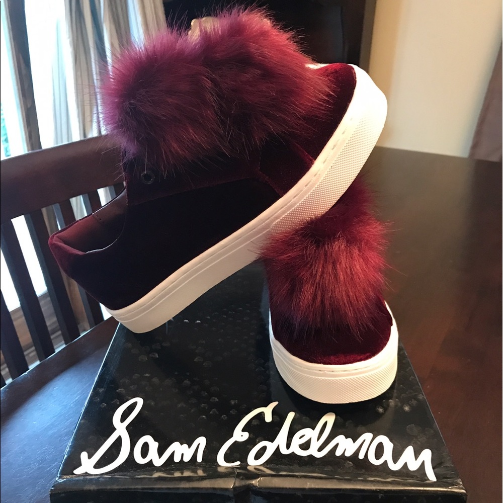 Sam Edelman "Leya" Pom Pom Sneakers - Maroon