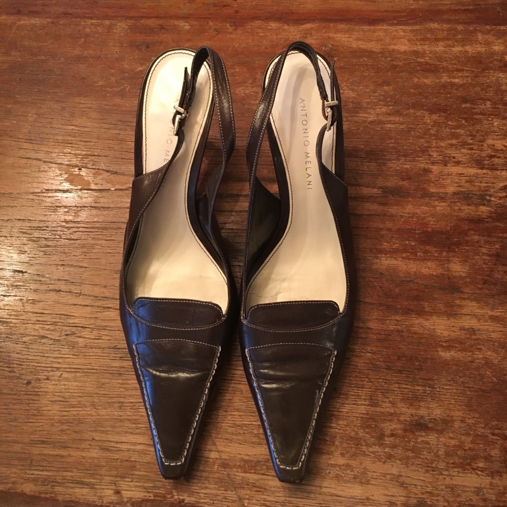 Gently used Antonio Melani brown sling back shoes