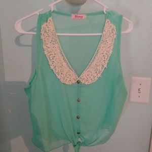 Aqua top with Lace