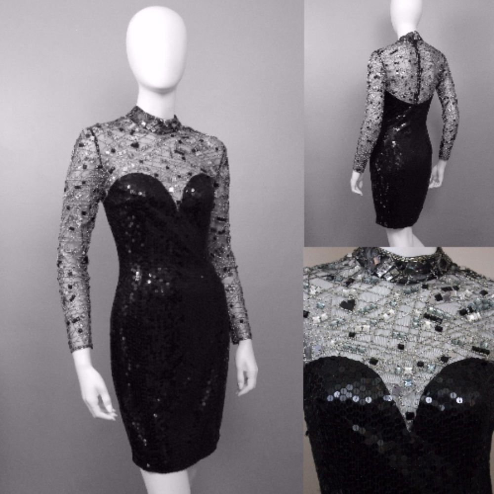 KILLER SHEER SEQUIN BUSTIER PARTY SPARKLING DRESS - Picture 2 of 8