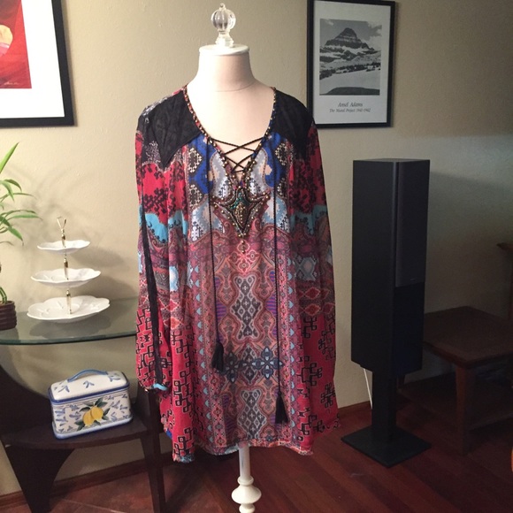 Cristina V Tops - Cristina V Embellished Boho Top