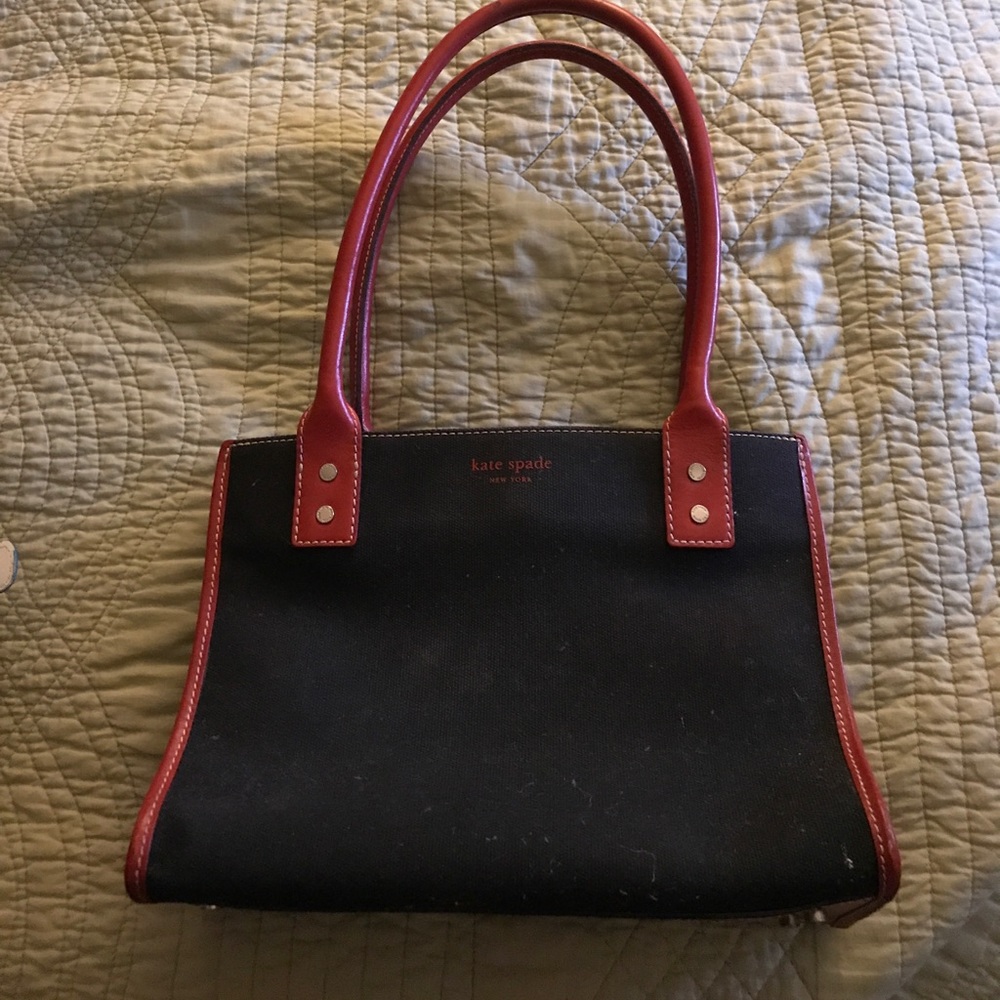 vintage Kate Spade Black fabric/red leather trim.