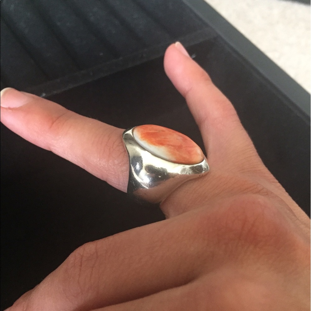 Sterling Silver & Coral/White Statement Ring
