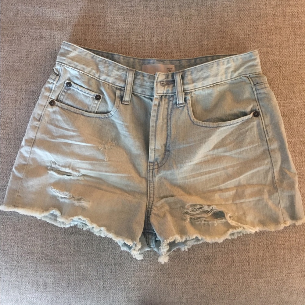 High rise distressed denim cut-off shorts