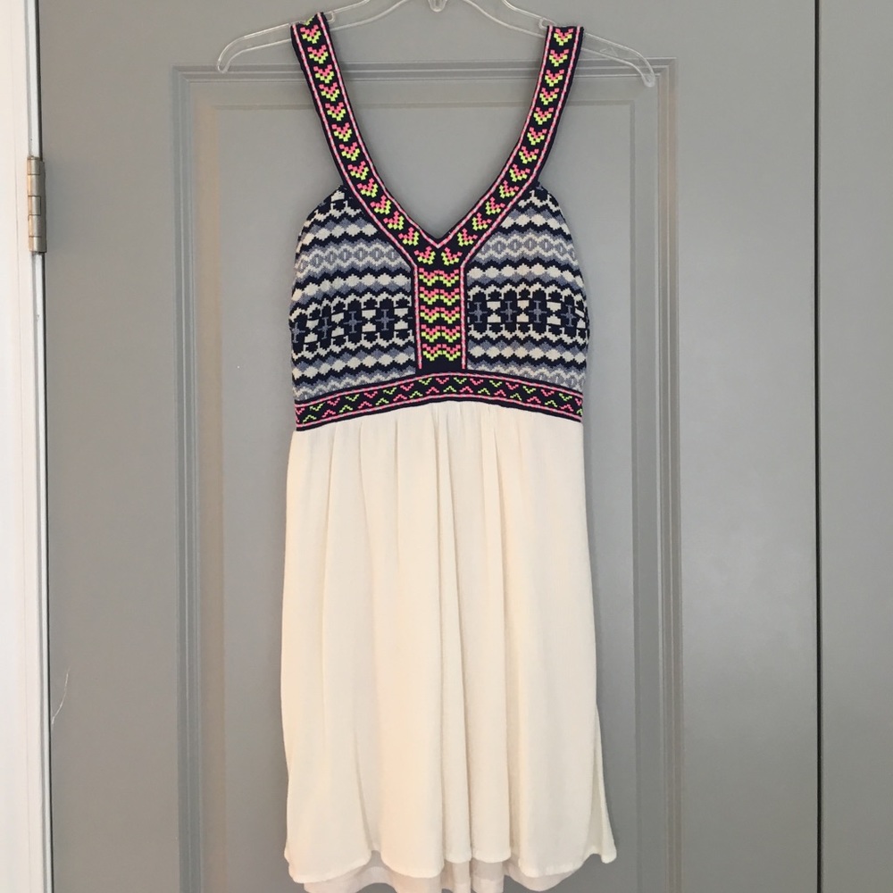Short flowy summer dress with colorful accents