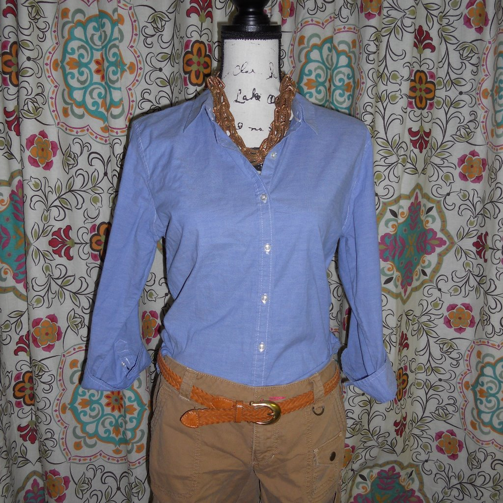 Izod Chambray Button up Blouse no size - Picture 2 of 5