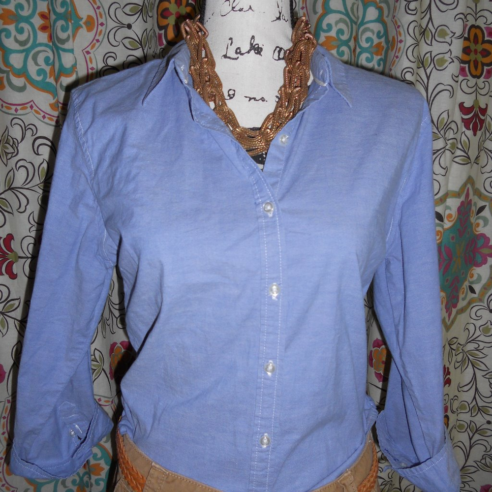 Izod Chambray Button up Blouse no size - Picture 3 of 5