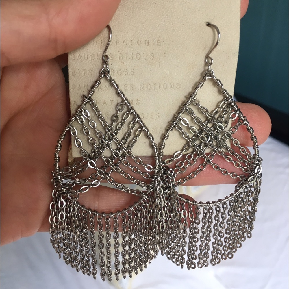 Silver Chandelier Drop Fringe Earrings