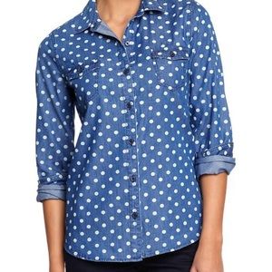 Old Navy Polka Dot Printed Chambray Button Down
