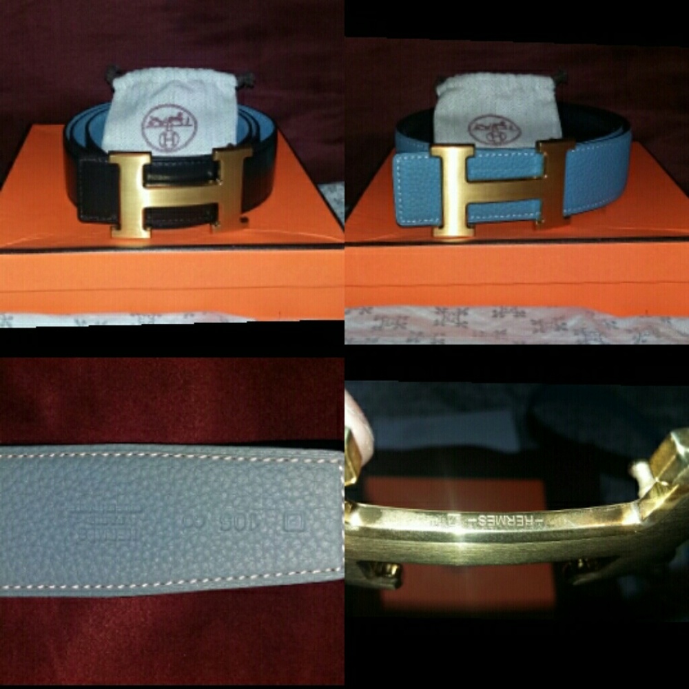 A Hermes reversible belt with gold buckle