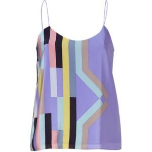 Tibi lavender silk slip dress with multi stripes