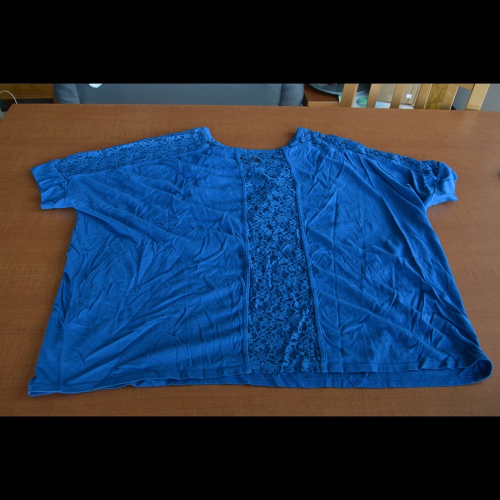 Lane Bryant Blue Cotton and Lace Blouse