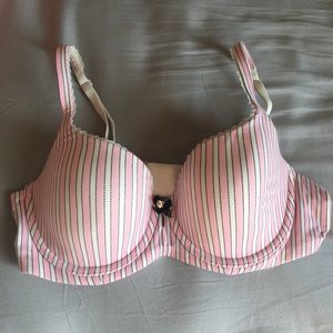 Pink and White Stripe VS Lined Demi Bra 36C