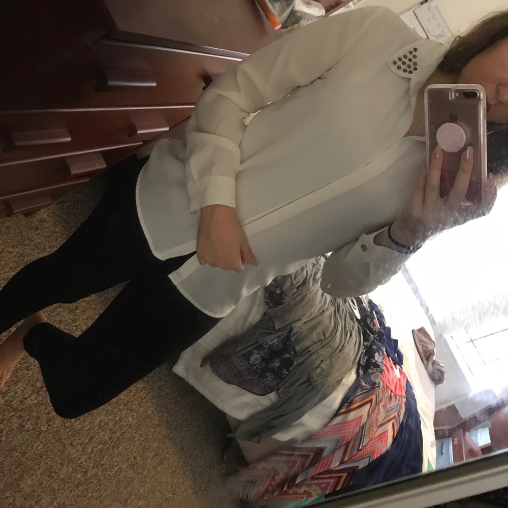 Sheer cream top with spiked detailed collar