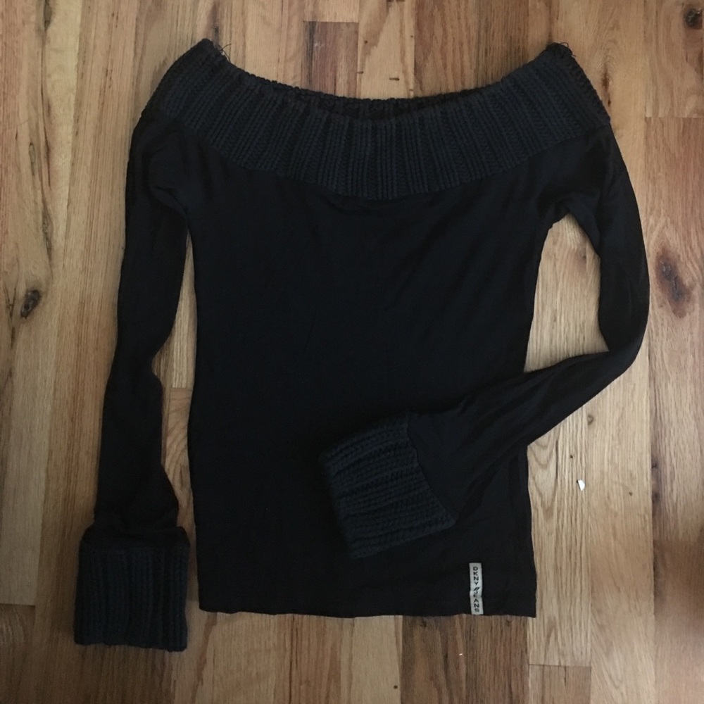 Off the shoulder sheer black DKNY top