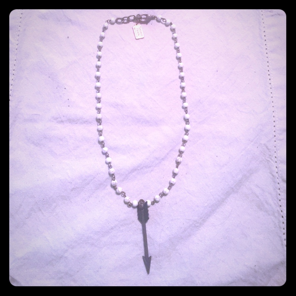 White Beaded Necklace With Cross Pendant