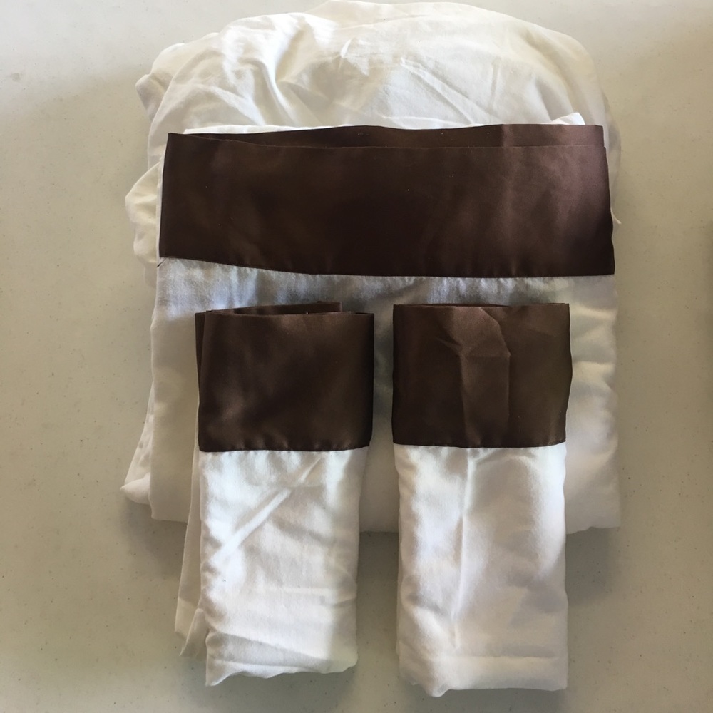 King size bed sheets white with dark brown accents