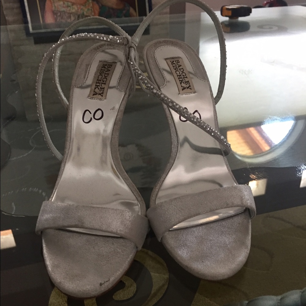 Silver heels with jewels straps