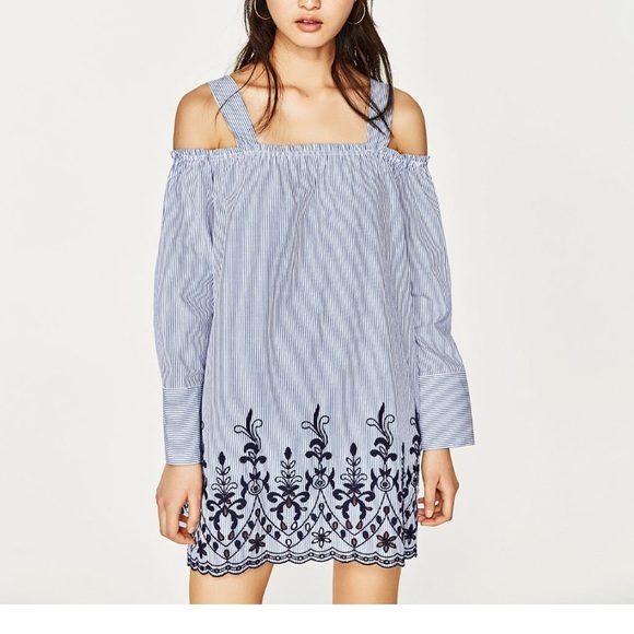 New Zara striped embroidered dress size small - Picture 2 of 5
