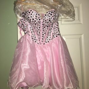 Sweetheart pink rhinestone prom dress
