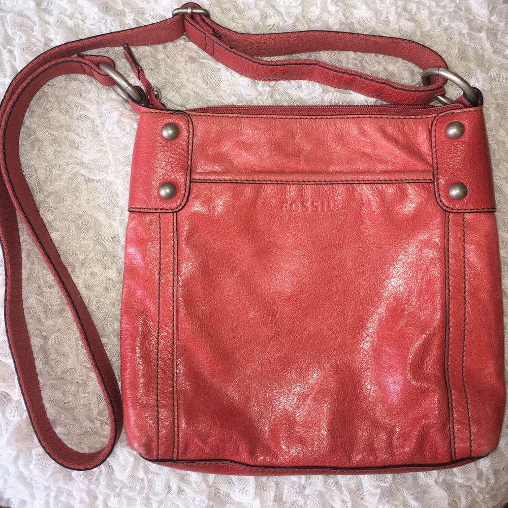 Fossil coral leather crossbody