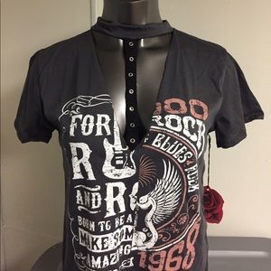 💋New rock and roll shirt high neck choker